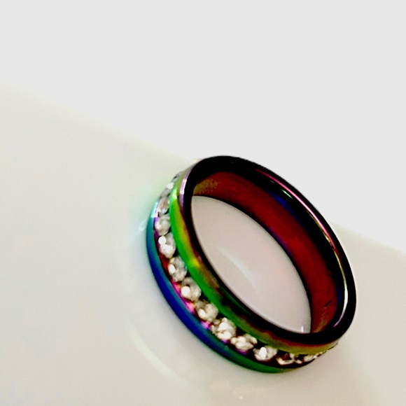 Iridescent Rainbow band Ring with zircon inlay NWT - Picture 10 of 11